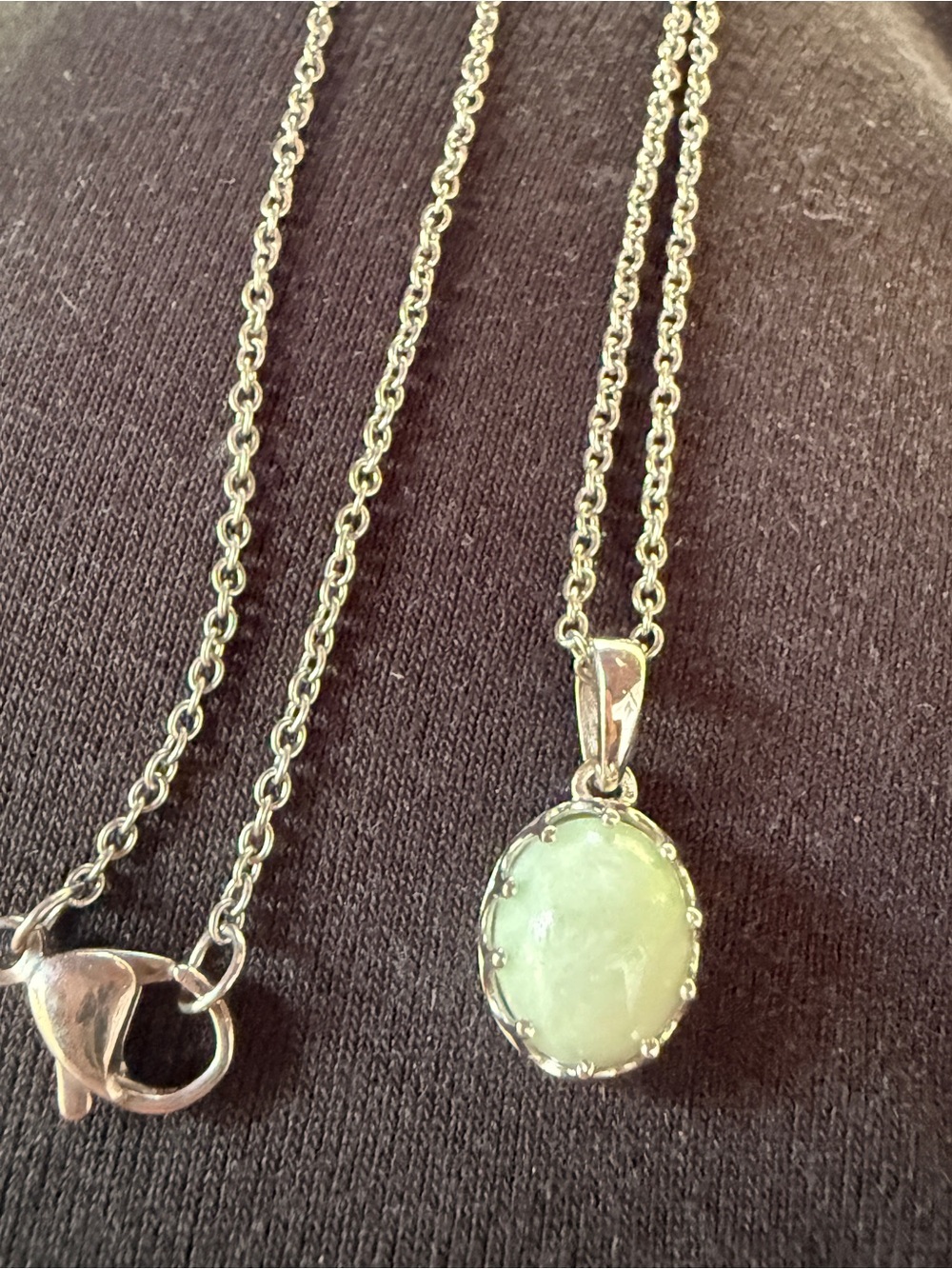 Sterling Silver Green Jade Oval Pendant Necklace
